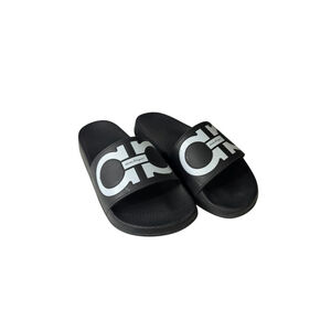 Salvatore Ferragamo Black & White Gancini Slide Sandals Size 7